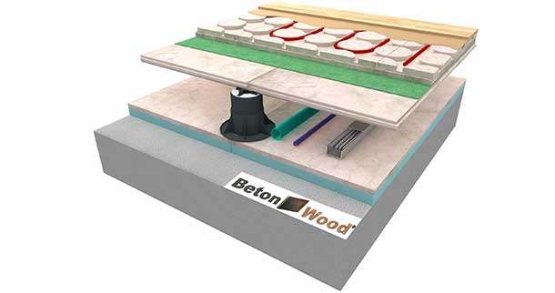 Pavimento radiante sopraelevato su BetonWood TG e BetonStyr