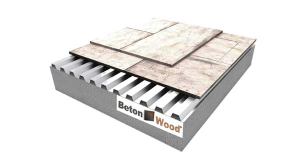 Pavimento sopraelevato isolante con doppio strato BetonWood su lamiera